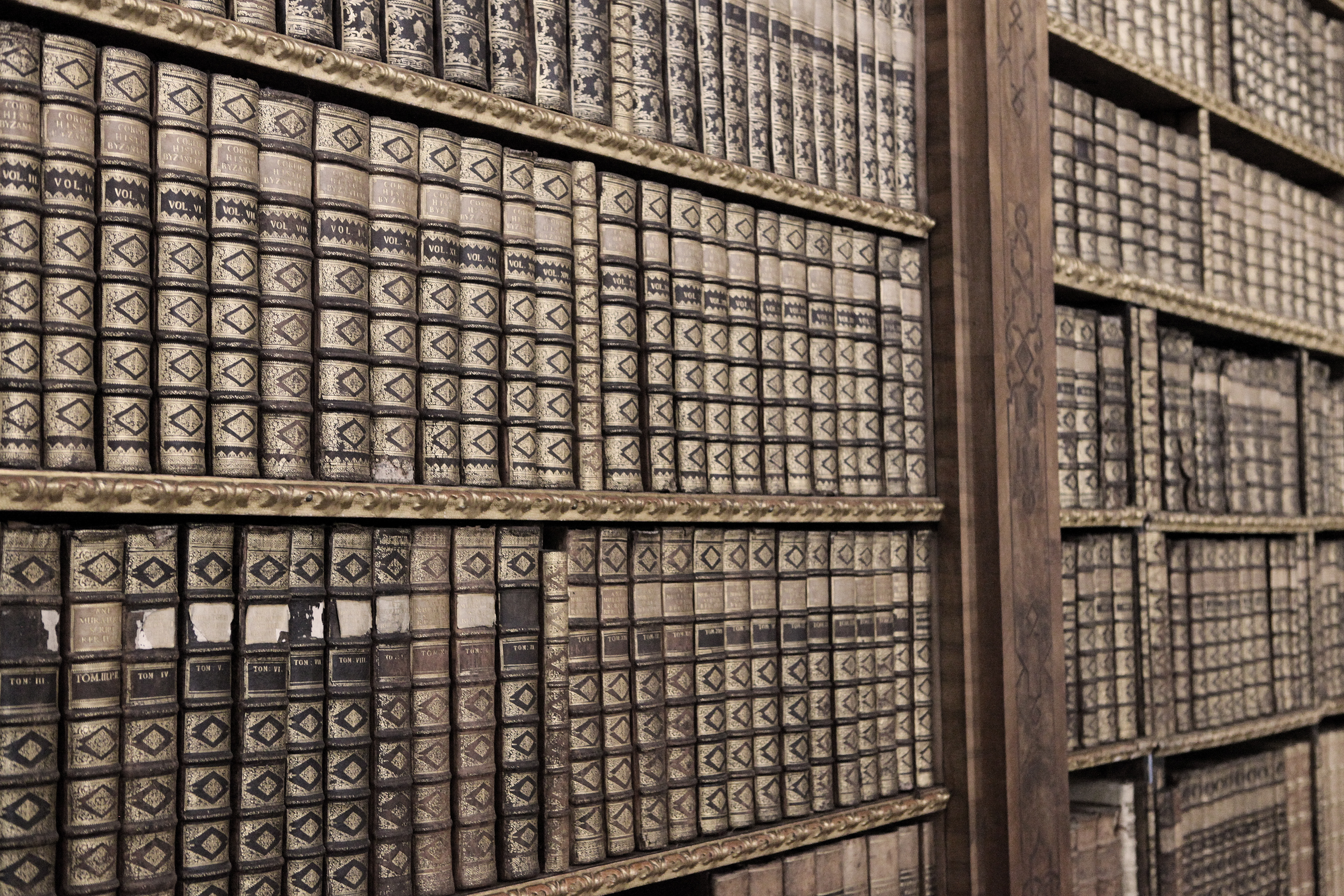 Old books in the Library of Stift Melk, Austria. All these books were created more than 200 years ago, no property release is required.